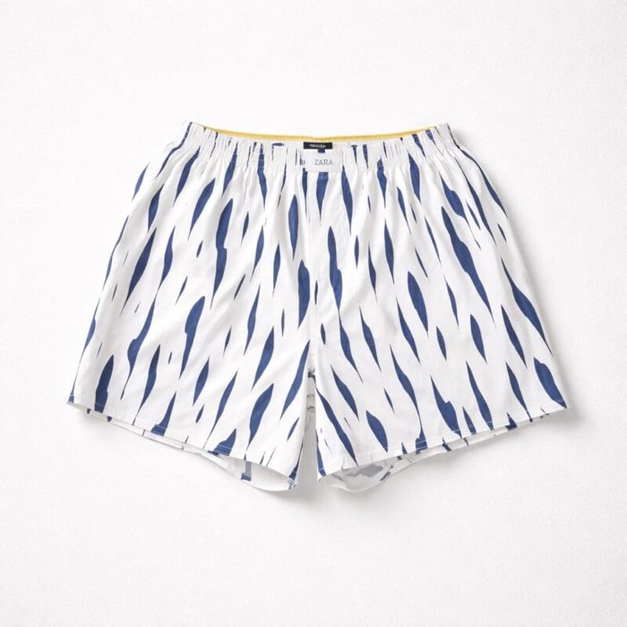 Zara Men’s  Abstract Print Relaxed Boxer Shorts – White & Blue — image 1