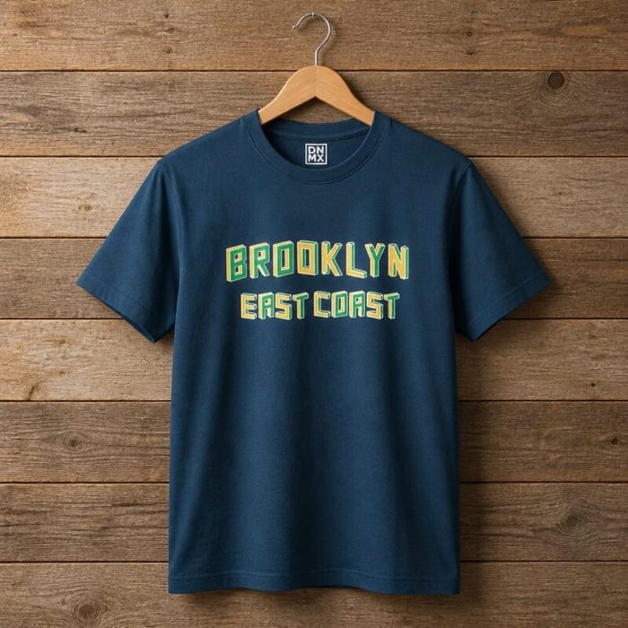 Mens Brooklyn East Coast Graphic T Shirt Deep Blue