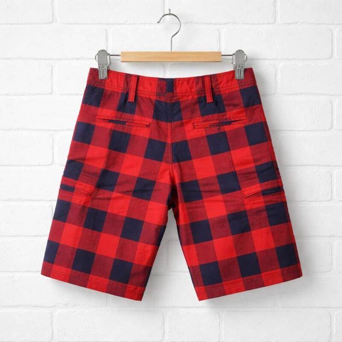 Mens Checkered Bold Shorts Red Black