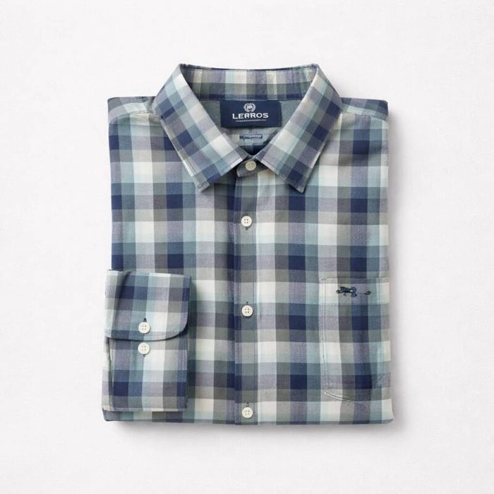 Mens Checkered Long Sleeve Shirt Blue Grey White