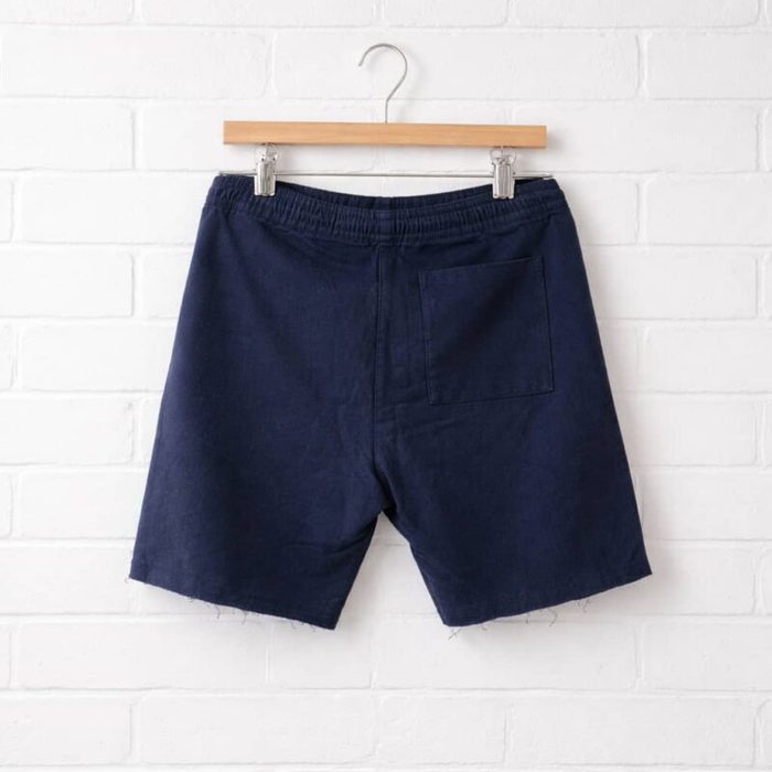 Men’s Classic Contrast Panel Drawstring Rugged Jogger Shorts – Navy Blue / Ash