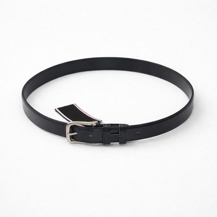 Men’s Classic Double Keeper Rectangular Buckle Leather Belt – Black