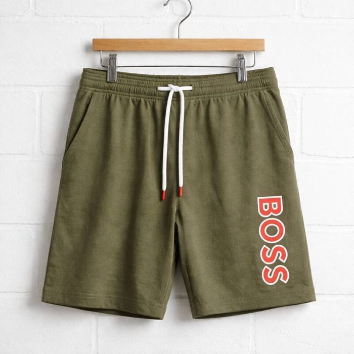 Mens Classic Drawstring Embroidered Sweat Jogger Short Olive Green