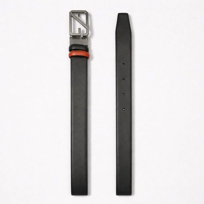 Men’s Classic Dual Tone Geometric Buckle Leather Belt  – Black/Brown