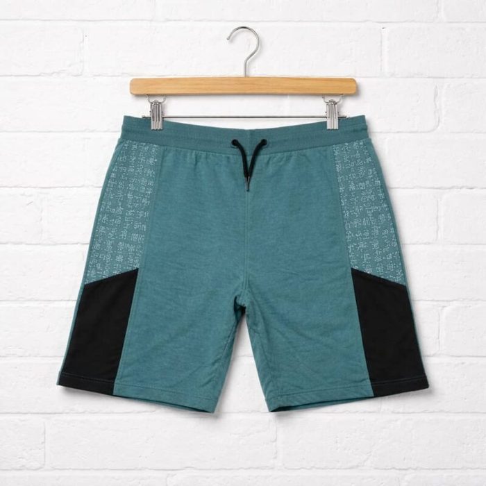 Men’s Classic Graphic Panel Draw String Jogger Shorts – Teal Green — image 1