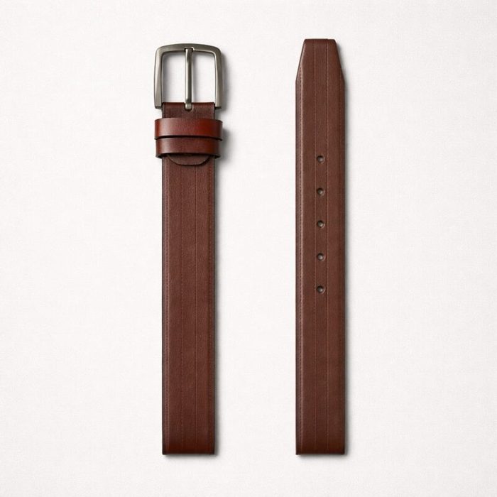 Men’s Classic Leather Double Keeper Formal Buckle Belt – Brown — image 1