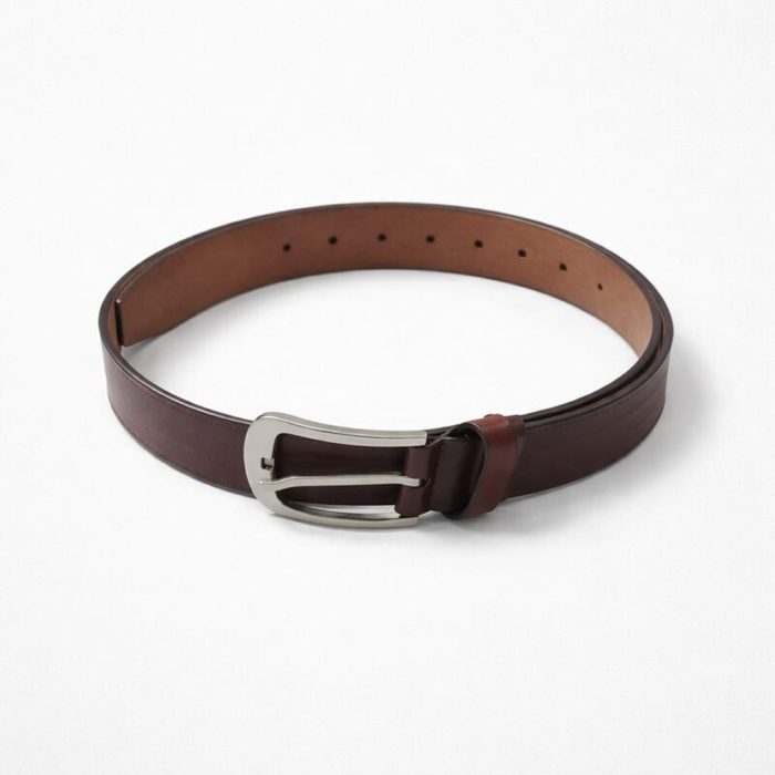Mens Classic Leather Double Keeper Formal Buckle Belt Brown