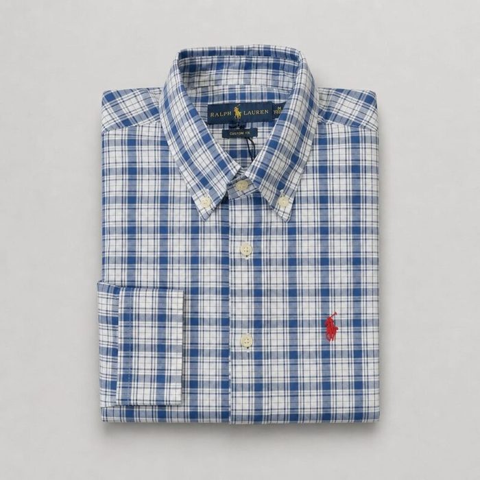 Men’s Classic Long Sleeve Plaid Shirt – Blue/White