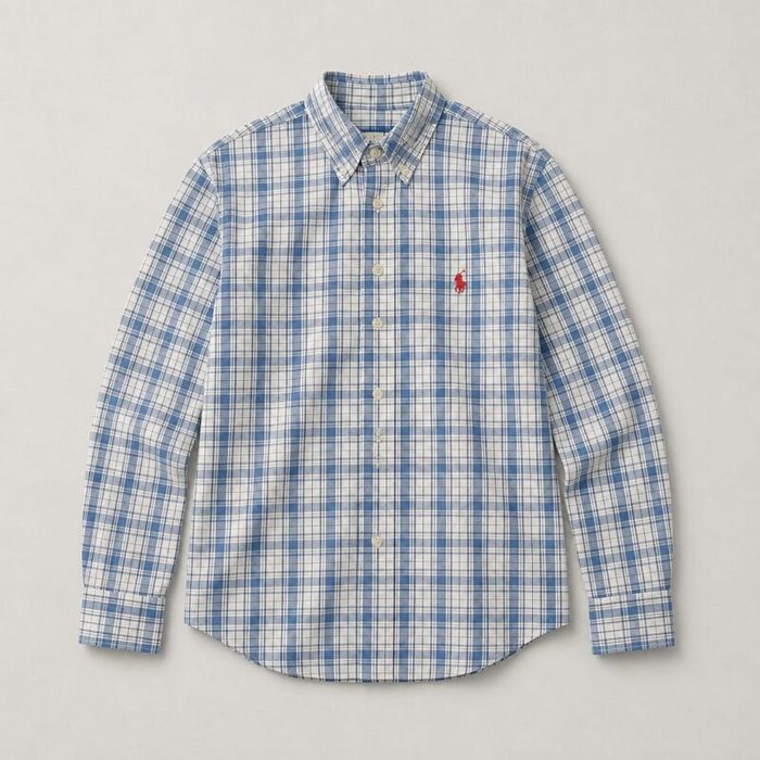 Men’s Classic Long Sleeve Plaid Shirt – Blue/White