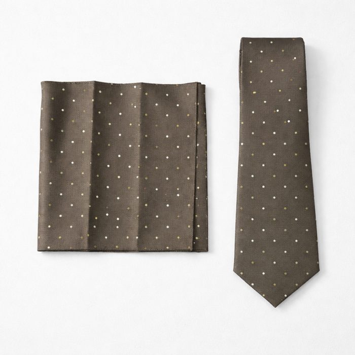 Men’s Classic Micro Dot Tie & Pocket Square  – Olive Brown