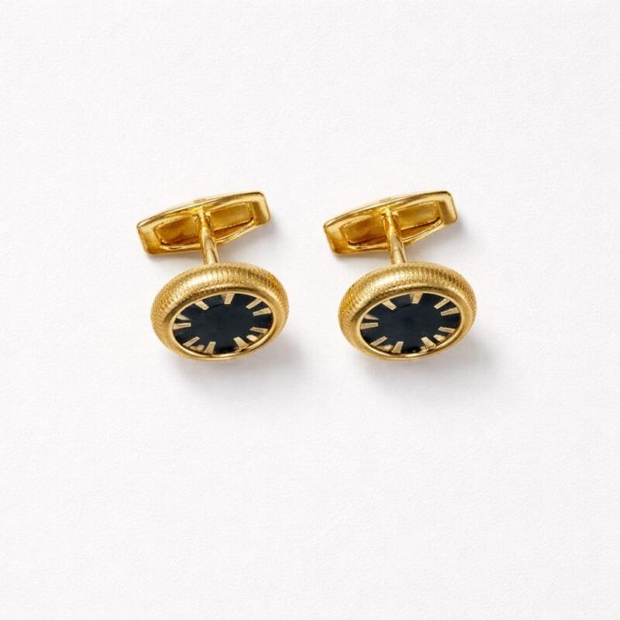 Men’s Classic Oval Cufflinks With Black Enamel Center – Gold-Tone