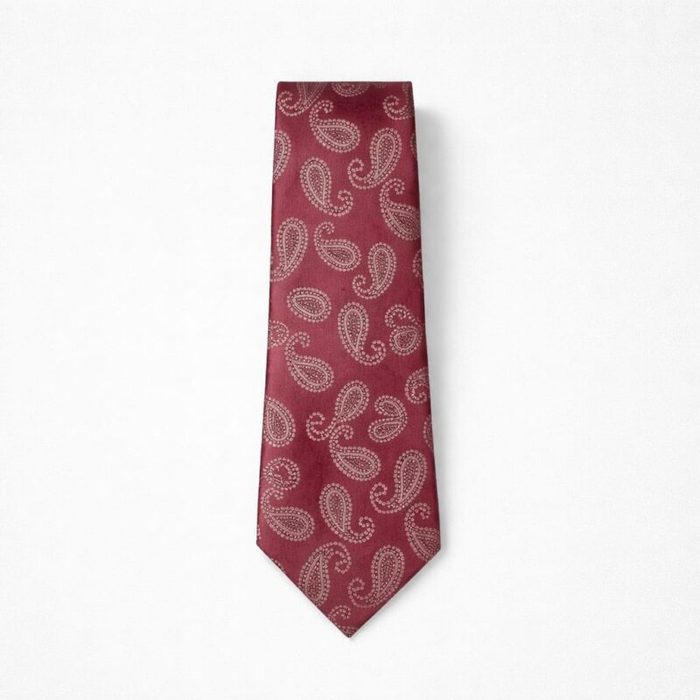Men’s Classic Paisley Tie & Pocket Square Set – Rose Red/White — image 1
