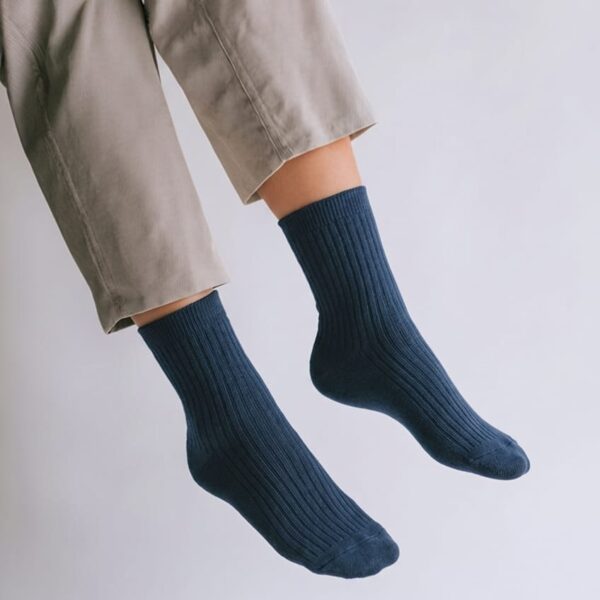 Men’s Classic Ribbed Crew Socks – Navy Blue — image 1