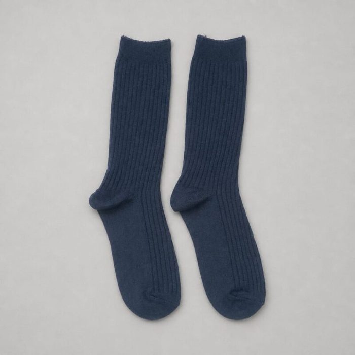 Men’s Classic Ribbed Crew Socks – Navy Blue — image 3