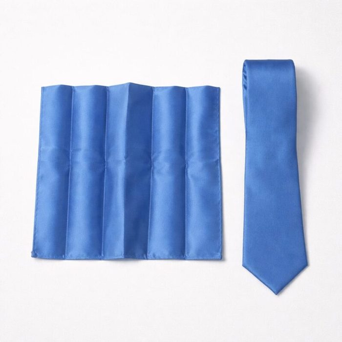 Mens Classic Solid Tie Pocket Square Set Sky Blue