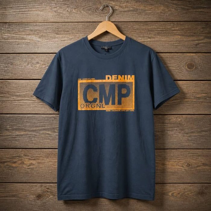 Men’s CMP Denim Graphic Crew Neck T-Shirt – Navy Blue — image 1