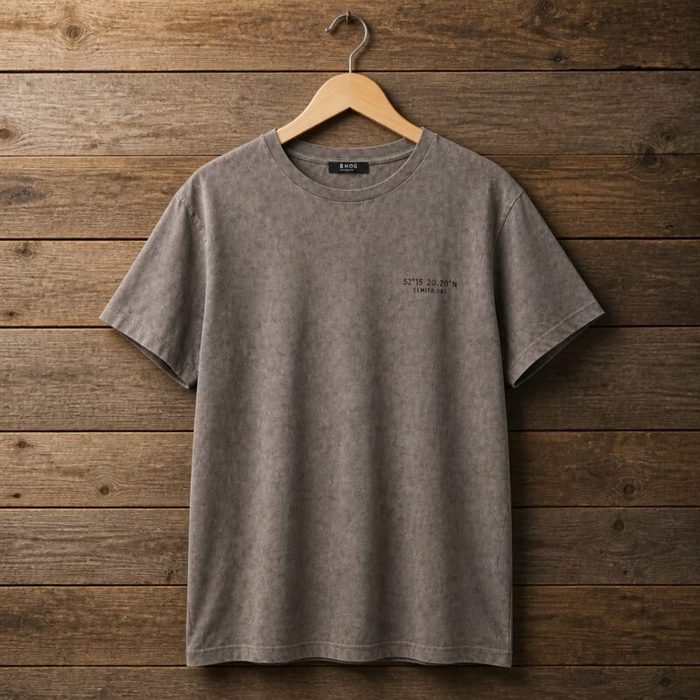 Mens Crew Neck Minimalist Cotton T Shirt Stone Grey Wash