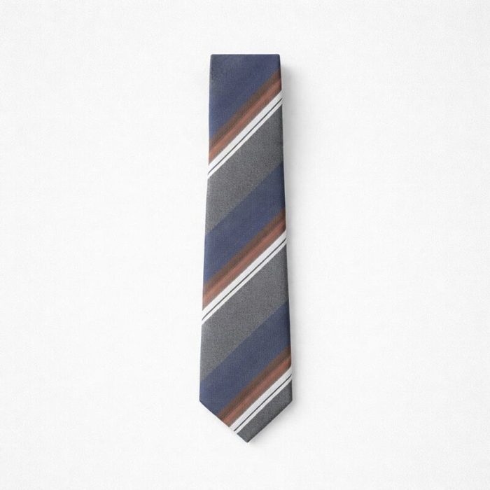 Mens Diagonal Stripe Silk Tie Navy Blue Charcoal Gray