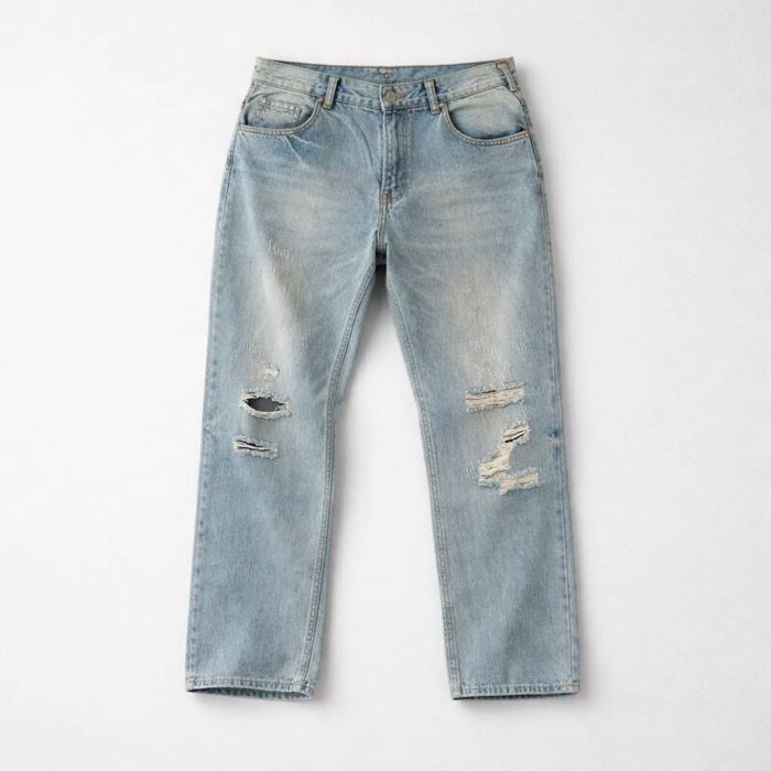Men’s Distressed Denim Jeans – Light Blue Wash — image 1