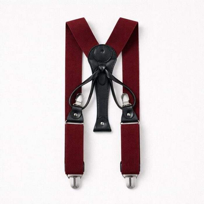Men’s Elastic Clip Suspenders With Leather Y-Back – Burgundy — image 1