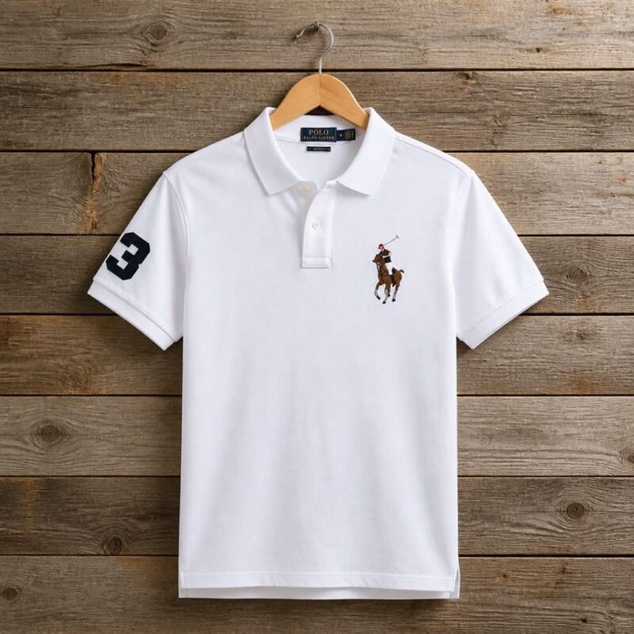 Men’s Embroidered Big Pony Classic Polo Shirt – White — image 1
