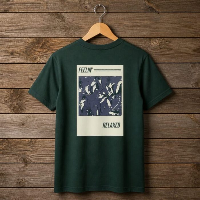 Mens Feelin Relaxed Minimal Aesthetic Graphic T Shirt Dark Green
