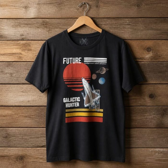 Mens Galactic Hunter Space Graphic Crew Neck Short Sleeve T Shirt Black