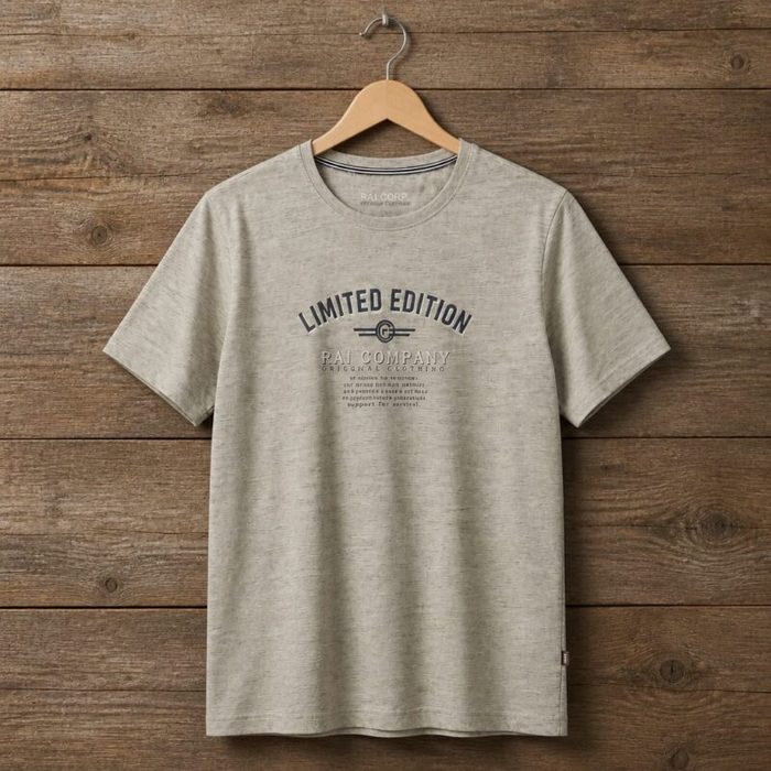 Mens Graphic Crew Neck T Shirt Light Heather Beige