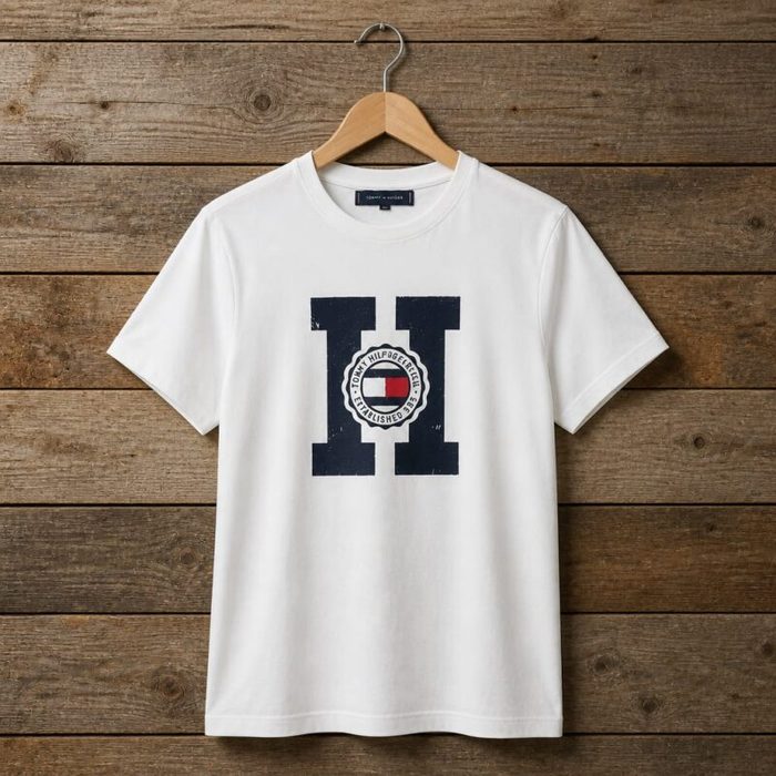 Mens Graphic Logo Print Crew Neck T Shirt White