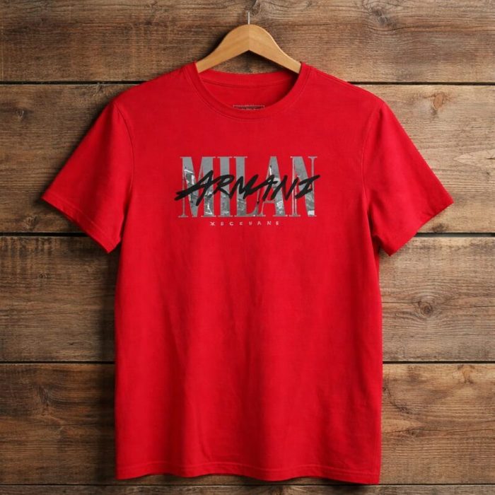 Mens Graphic Print Crew Neck Cotton T Shirt Red