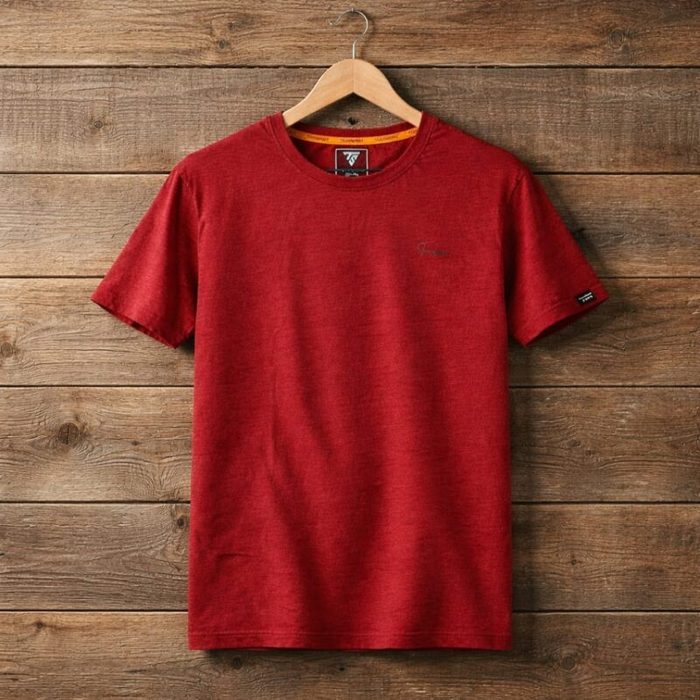 Mens Heather Solid Crew Neck T Shirt Red