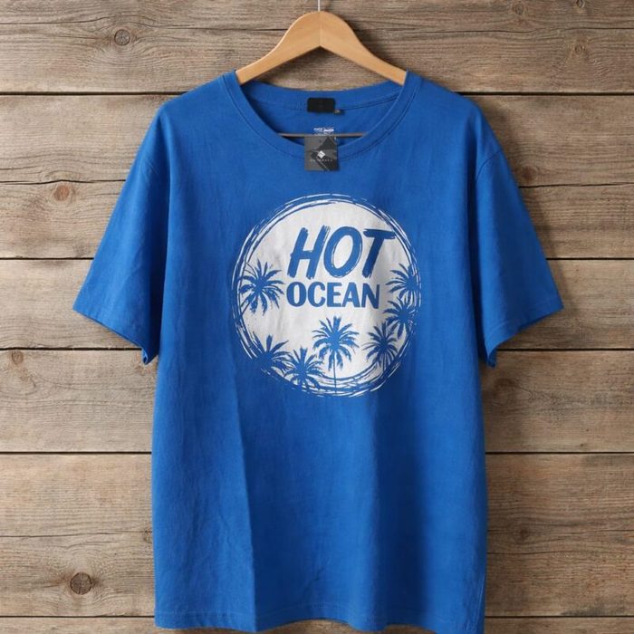Mens Hot Ocean Tropical Graphic Crew Neck T Shirt Royal Blue