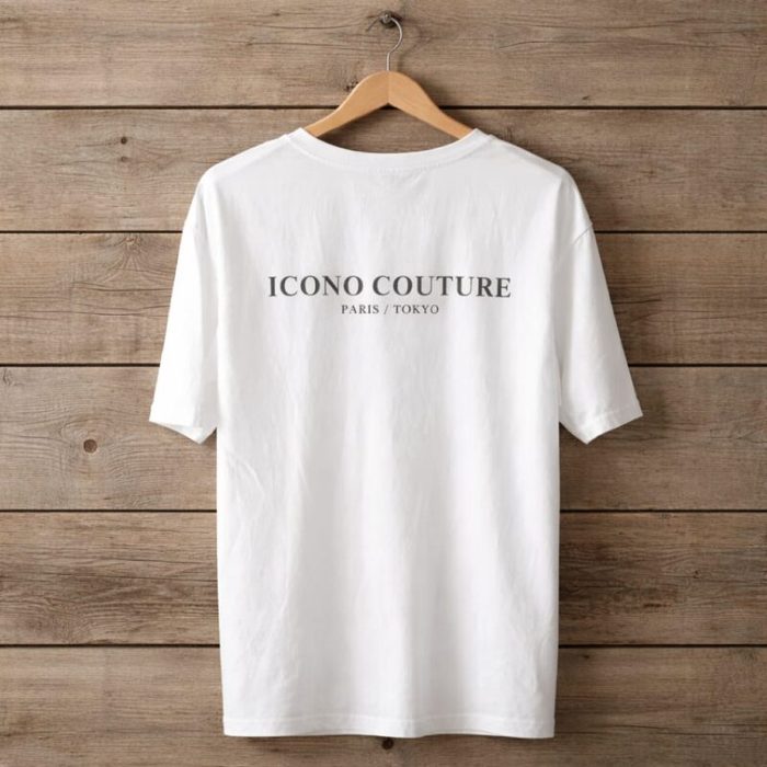 Men’s Icono Couture Minimalist Logo T-Shirt (Paris / Tokyo Back Print) – White — image 2
