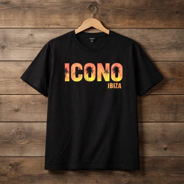Men’s ICONO Ibiza Sunset Graphic Crew Neck T-Shirt – Black — image 1