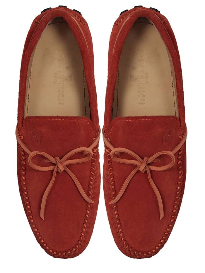 Men’s Laced Slip-On Suede Loafers / Driving Shoes – Orange — image 2