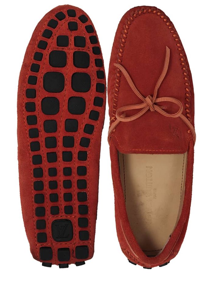 Men’s Laced Slip-On Suede Loafers / Driving Shoes – Orange — image 3