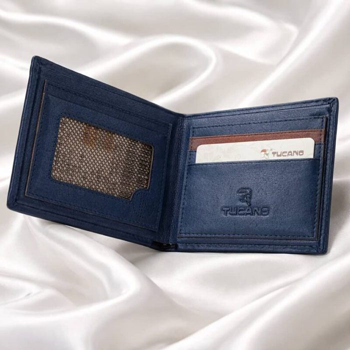 Men’s Leather Bi-fold/Slim Wallet – Blue — image 3