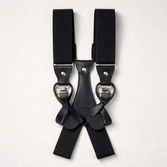 Men’s Leather Button Suspenders With Elastic Straps- Black — image 1