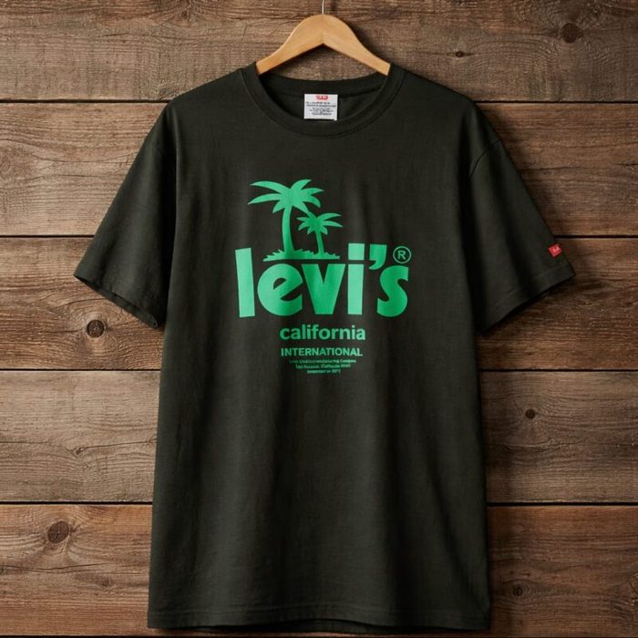 Mens Levis California Logo Graphic Crew Neck T Shirt Dark Green
