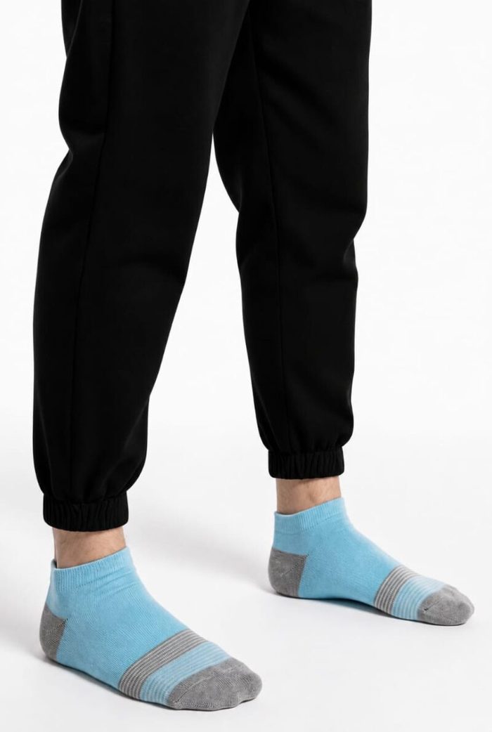 Men’s Light Blue Ankle Socks with Grey Toe, Heel & Stripe Detail
