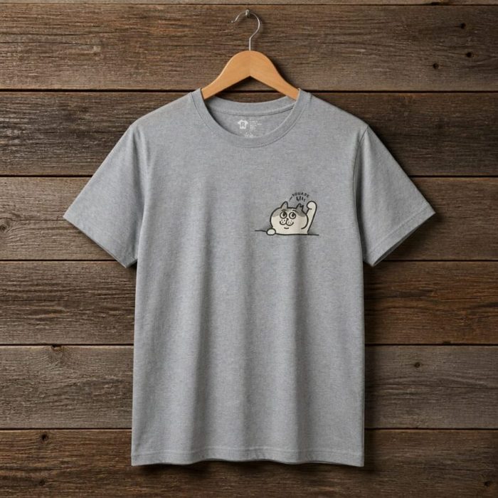 Mens Light Cat Graphic Crew Neck Cotton T Shirt Grey