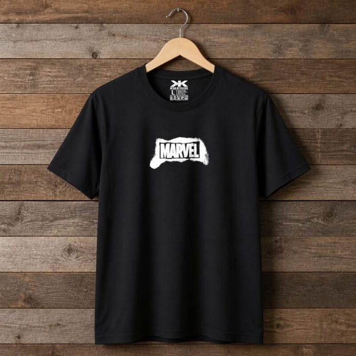 Mens Marvel Logo Graphic Crew Neck T Shirt Black