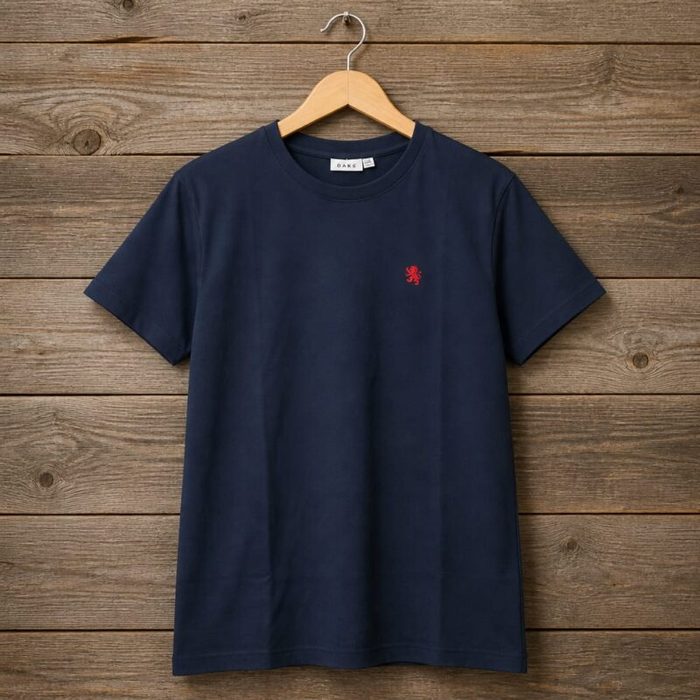 Mens Minimal Embroidered Crest T Shirt Navy Blue