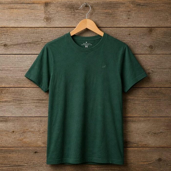 Mens Minimal Embroidered Icon Crew Neck T Shirt Dark Forest Green