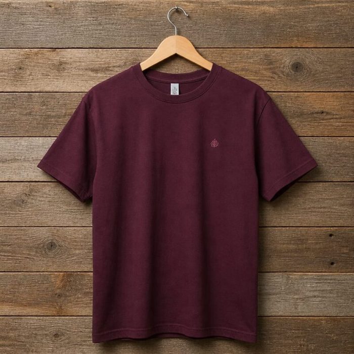 Mens Minimal Embroidered Logo T Shirt Burgundy