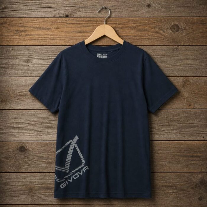 Mens Minimal Sport Inspired Givova Graphic Logo T Shirt Navy Blue