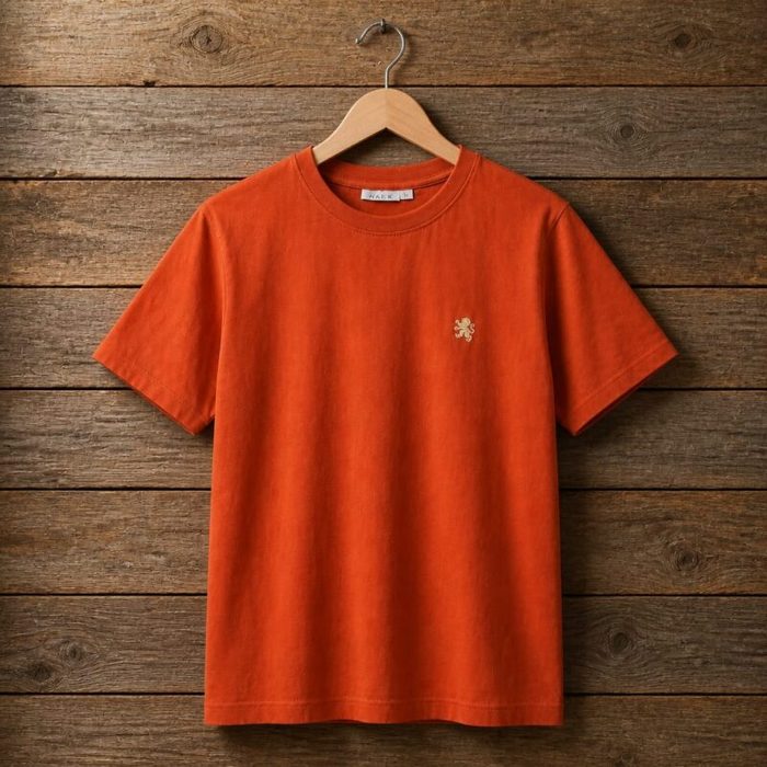 Mens Minimalist Embroidered Logo T Shirt Burnt Orange