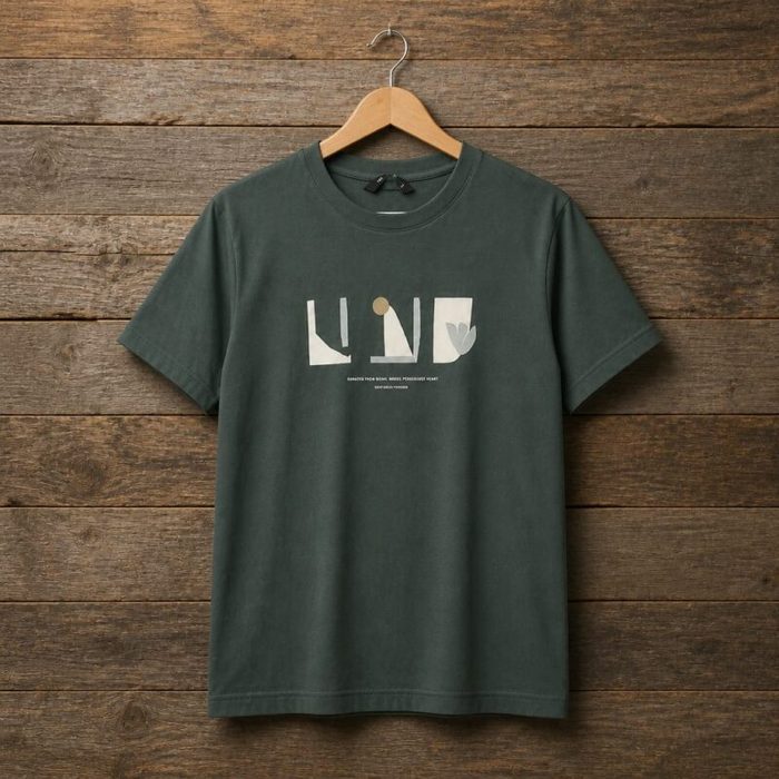 Mens Minimalist Graphic Crew Neck Cotton T Shirt Forest Green