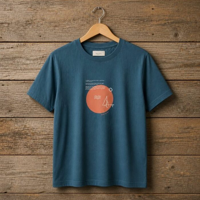 Mens Minimalist Graphic Crew Neck Cotton T Shirt Teal Blue