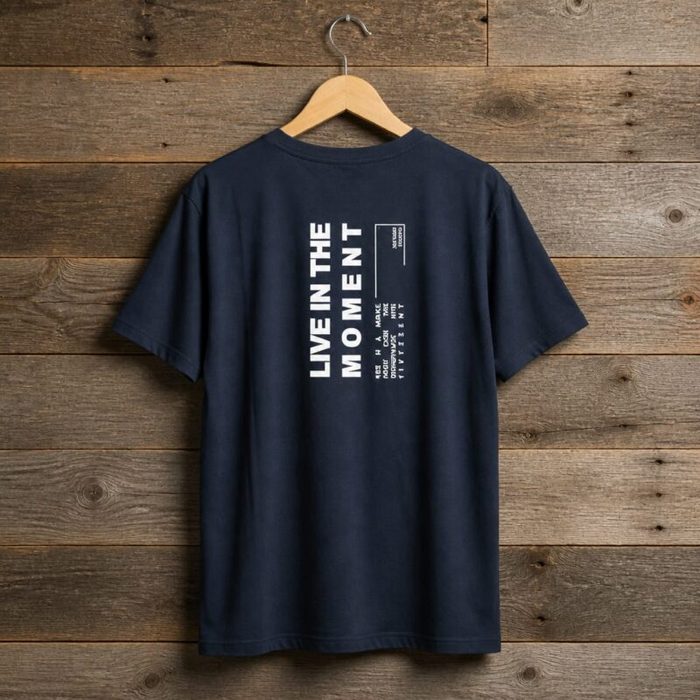 Men’s Minimalist “Live in the Moment” Graphic T-Shirt – Deep Navy — image 2